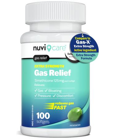 Extra Strength Gas Relief - Simethicone 125mg Softgels - Fast Anti Gas Bloating Relief - Compare to The Active Ingredient in Gas-X Anti Gas Pills - Stomach Gas Relief for Adults (100 Count) 100 Softgels (Pack of 1)