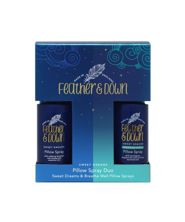 Feather & Down Pillow Spray Duo Set (50ml Sweet Dreams Pillow Spray & 50ml Breathe Well Pillow Spray) - The Perfect Combination for a Peaceful Night's Sleep. Cruelty Free. Vegan Friendly.
