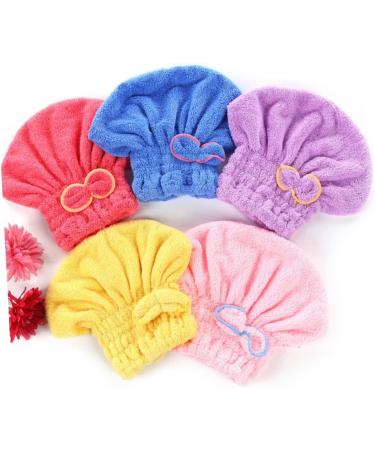 5Pcs Fleece Hair Drying Hat - Super Absorbent Bowknot Hair Towel Turban for Women | Cute Bath & Shower Accessories - Buy Online on GoSupps.com