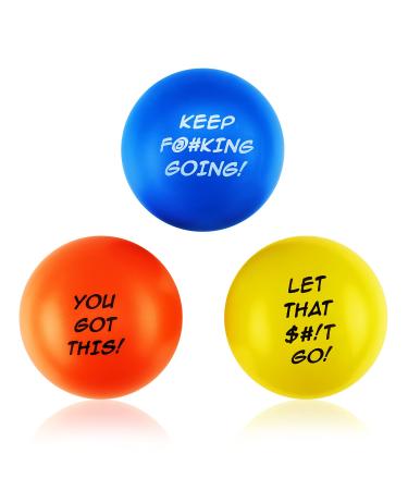 Motivational Stress Balls for Adults Anxiety Stress Relief Hand Therapy Exerciser Squeeze Fidget Toy Strengthener (3pack) Blue, Yellow, Orange