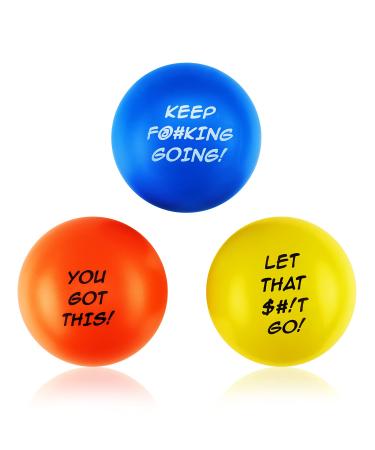 Motivational Stress Balls for Adults Anxiety Stress Relief Hand Therapy Exerciser Squeeze Fidget Toy Strengthener (3pack) Blue, Yellow, Orange
