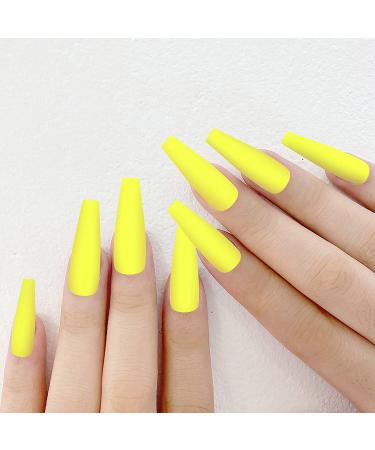 400pcs Matte Press on Extra Long Ballerina Coffin Fake Nails | Green Yellow Full Cover Colorful Nail Set with Box | Fluorescent Series | Nail Accessories for Women Girl - Buy Online on GoSupps.com