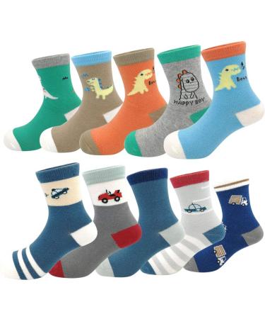 Zumou Toddler Kids Little Boys Fashion Cotton Crew Socks 5/10 Pack 3-5T Colorful