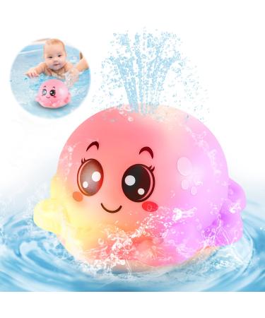Baby Bath Toys Octopus Bathly Toy Light Up Baby Toys Bath Tub Toys Automatic Induction Spray Water Toy Gifts for Girls Boys Kids Smiling Pink