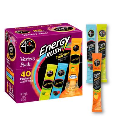 4C Energy Rush Stix, Single Serve Water Flavoring Packets, Sugar Free with Taurine, On the Go Bundle 40 Count (Variety Pack, 1 Pack) 11 Ounce (Pack of 1)