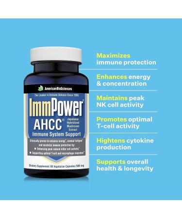ImmPower AHCC Mushroom Extract Immune Support Supplement - 60 Vegetarian Capsules, 500mg - Supports Cytokine Function - Boosts Immune System for Adults - Buy Online on GoSupps.com