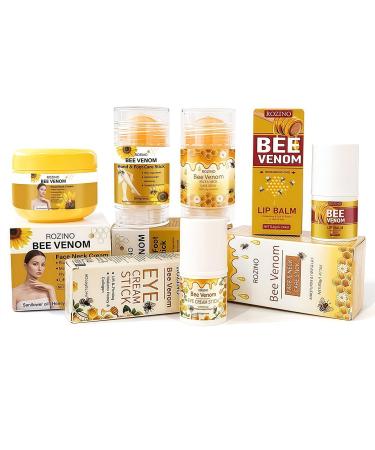 Bee Venom Skincare Set - 5-Piece Kit with Face & Neck Cream Lip Balm Eye Cream Stick Face/Neck Care Stick Hand & Foot Care Stick - Fast-Absorbing Non-Sticky Moisturization (5 Count 5) 5 5