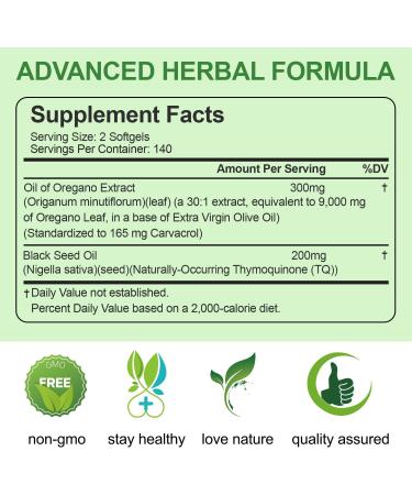 Oil of Oregano with Black Seed Oil 90/280/560/840 Softgels 9000mg Per Serving 2-in-1 Oregano Supplement for Immune Health with High Carvacrol & Thymoquinone | Plant-Based Non-GMO 280 Count (Pack of 1) - Buy Online on GoSupps.com