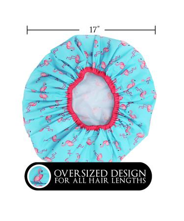 Fashionista Flamingo Oversized Waterproof Shower Cap - Reusable & Adjustable for All Hair Lengths - Buy Online on GoSupps.com