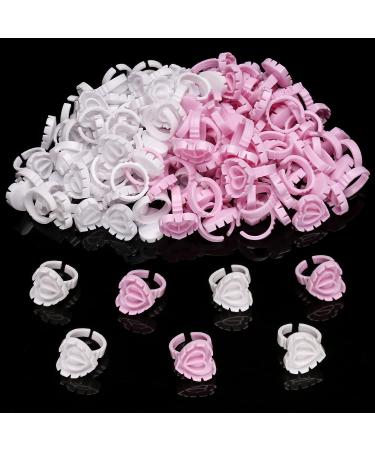 Limko Glue Rings 200PCS Cute Glue Cups Eyelash Glue Holder Makeup Cup for Lash Extensions Supplies (Heart White&Pink)