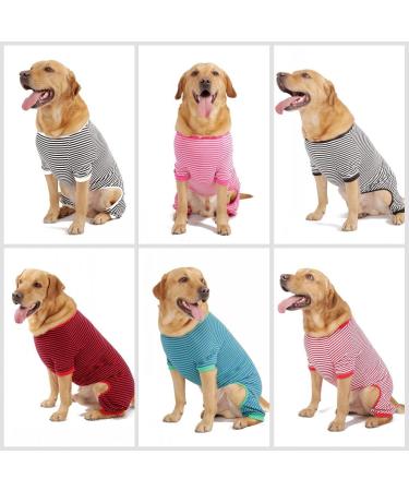 Striped Cotton Dog Pajamas for Puppy & Cat | Breathable 4 Legs Basic Jumpsuit | Super Soft & Stretchable XX-Large Black Red+Black - Buy Online on GoSupps.com