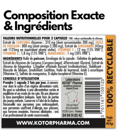 KOTOR JOINTS | Relieves Joint Pain | Cartilage Health & Bone Health | Turmeric + Ginger + Omega 3 + Vitamins C & E + Manganese | 60 Capsules | Natural Active | Made in France - Buy Online on GoSupps.com