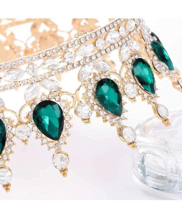 Yovic Baroque Wedding Crown Rhinestone Bridal Tiara - Gold+Green - Buy Online on GoSupps.com