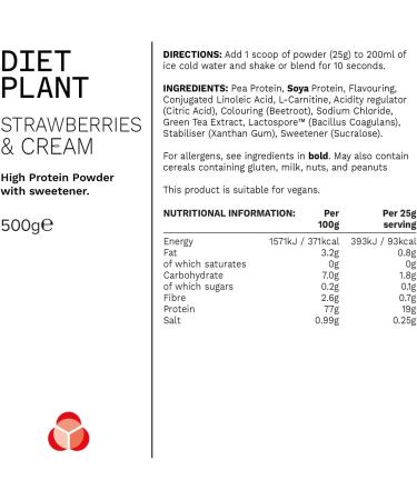 PhD Nutrition Diet Plant Vegan Protein Powder Plant Based Strawberries and Cream 19g of Plant Protein 20 Servings Per 500g Bag Strawberry and Cream 500 g - Buy Online on GoSupps.com