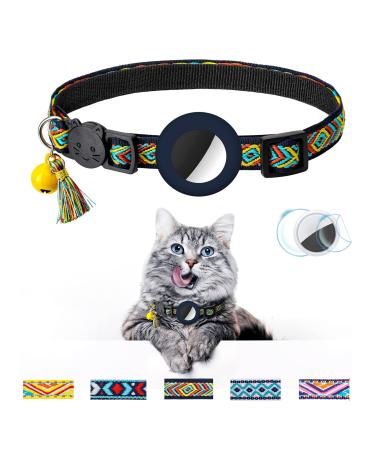 Airtag Cat Collar with Bell Adjustable Breakaway Kitten Collars:- Safety Buckle and Silicone Air Tag Holder Case Compatible with Apple Airtag Geometric Pattern Pet Collar green