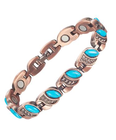 Yinox magnetic therapy arthritis copper bracelet for women effectively relieves arthritis and wrist pain lodged with Turkish turquoise combines fashion and health (3500 gauss) (o)