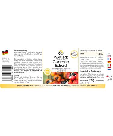 Guarana extract 300mg - high dosage - vegan - 120 tablets | Warnke Vitalstoffe - Quality from German pharmacies - Buy Online on GoSupps.com