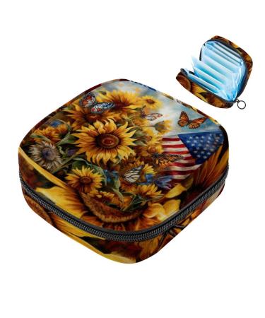 MuooouM storage bag for women's bandages motif: USA flag butterfly sunflowers portable for women teenagers girls menstrual cup pocket breastfeeding holder color 8