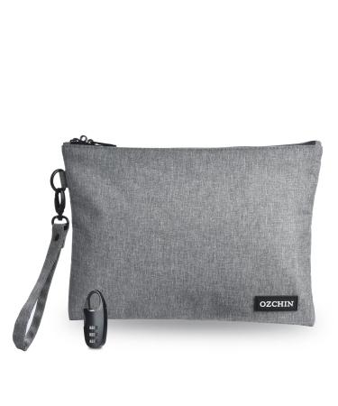 OZCHIN Smell Proof Bags Money Bag Certificates Organizer Lock Bag Travel Storage Case 11 x 8 inch with Combination Lock (Grey)