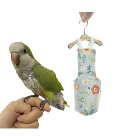 GUANLANT Quaker Parrot Flight Suits Diapers for Monk Parakeets, Cockatiels Flight Suits Liners, Parrot Clothes, Bird Training Nappy Suit Clothes with Hanger Leash Hole for Sun Conure Senegal Lorikeet Flower