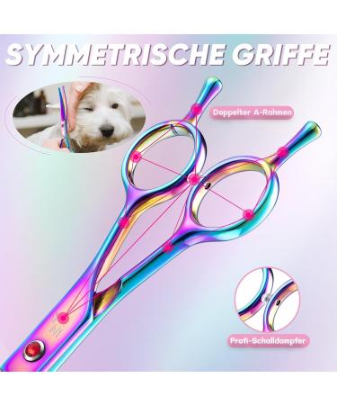 Professional Curved Dog Care Scissors - Safe Round Pointed Pet Fur Scissors for Dogs & Cats | Japanese 440C Stainless Steel | Rainbow Design - Buy Online on GoSupps.com