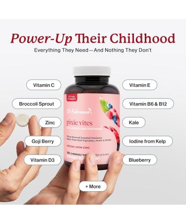Dr. Fuhrman Pixie Vites Chewable Children's multivitamin | Whole Food Kids Multi with Vitamin D3 K2 & Zinc | Sugar Free Vegan Non-GMO | Organic Natural Fruits and Veggies | Berry Flavor | 120 Tabs - Buy Online on GoSupps.com