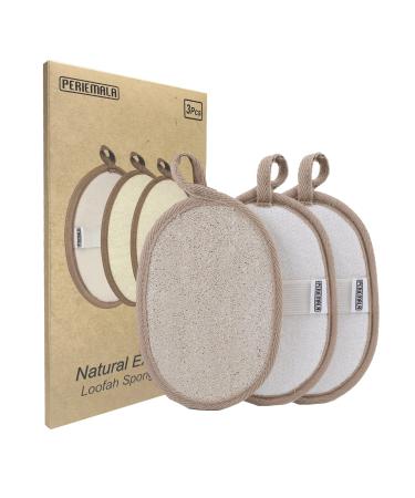 PERIEMALA (Pack of 3) Bath Sponge Premium Loofah Sponge Exfoliating Body Scrubber Natural Shower Women Men Shower Essential Skin Care Ellipse 4.33 6.3 Inch 3.0