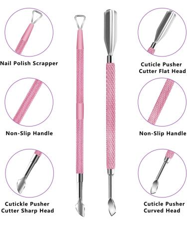 Professional Stainless Steel Cuticle Trimmer & Pusher Set - Durable Manicure & Pedicure Tools in Pink - Buy Online on GoSupps.com