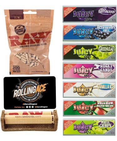 Juicy Jays Rolling Papers Bundle - Super Fine Rolling Papers. Raw Rolling Machine 7 Packs of 1 1/4 Juicy Jays Super Fine Flavoured Rolling Papers Raw Slim Filters Premium Rolling Ace Scoop Card - Buy Online on GoSupps.com