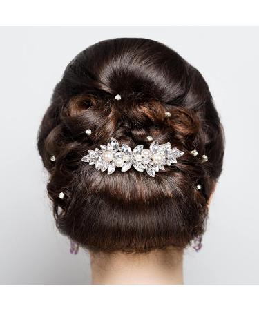 HINZIC Rhinestone Flower Hair Clips - Crystal Pearl French Barrettes for Women Girls Wedding - Silver Bridal Hair Accessories (2Pcs) - Buy Online on GoSupps.com