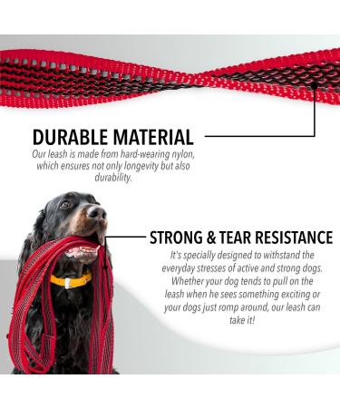Blucelle Strong Dog Leash 3m - Robust 360 Carabiner for Large Dogs up to 100kg | Adjustable Freehand Leash for 2 Dogs | Durable Red Design - Buy Online on GoSupps.com
