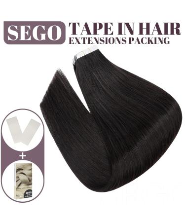 SEGO Tape in Hair Extensions - 100% Remy Human Hair 18 Inch Natural Black Seamless & Soft 50g Pack - Perfect for Women - Buy Online on GoSupps.com