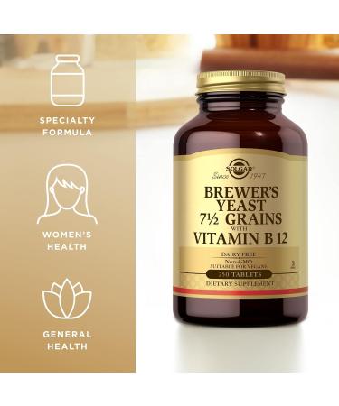 Solgar Brewer's Yeast 7 Grains with Vitamin B12 - 500 Tablets (Pack of 2) - Non-GMO Vegan Dairy Free Kosher - 82 Servings - Buy Online on GoSupps.com