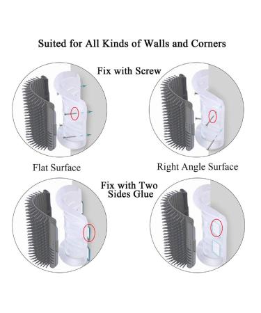 Kingtree Cat Self Groomer 2 Pack - Wall Corner Brushes for Cats - Soft Cat Scratcher and Grooming Massage Combs - Long and Short Fur Cats and Kittens - Pet Groomer and Massager Brush for Indoor Pets - Gray - Buy Online on GoSupps.com