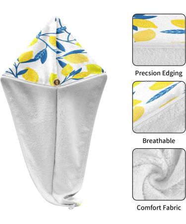 Lemon Leaf Dry Hair Cap - 2 Piece Quick Drying Towel Set with Button Headband | Super Absorbent & Soft Comfort - Buy Online on GoSupps.com