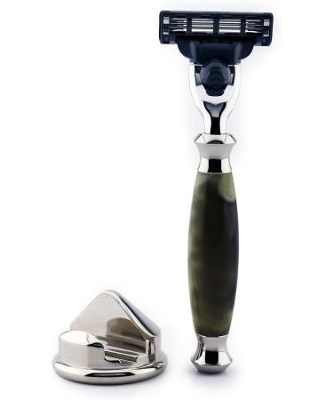 Luxurious 3-Blade Razor with Chrome-Plated Handle & Stand | Perfect Gift for Him - Buy Online on GoSupps.com