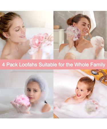 Fishent Loofah Bath Sponge Set - 4 Pack Exfoliating Shower Puff for Men & Women - Soft Mesh Luffa in Pink Peach Coral White - Buy Online on GoSupps.com