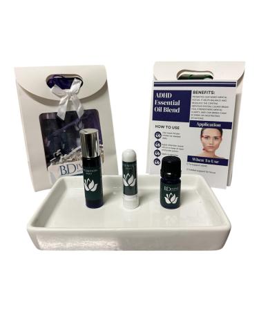 B Divine Aromatherapy Attention Assist Care Kit with Organic Essential Oils. Nasal Inhaler roll-on and Diffuser Blends.