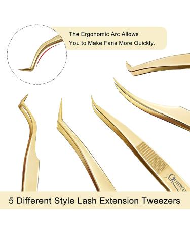 5 PCS Stainless Steel Volume Eyelash Extensions Tweezers Set - Curved Precision Tweezers for Gold Application - Buy Online on GoSupps.com