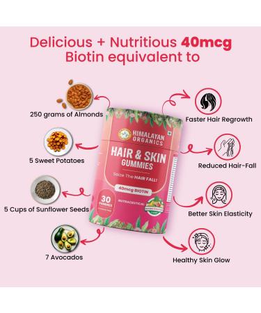 Generic Biotin Hair & Skin Gummies for Men and Women | 40mcg Biotin from Sesbania Extract with Zinc Vitamin A C E & Folic Acid | Good for Glowing and Youthful Skin - 30 Vegetarian Gummies - Buy Online on GoSupps.com