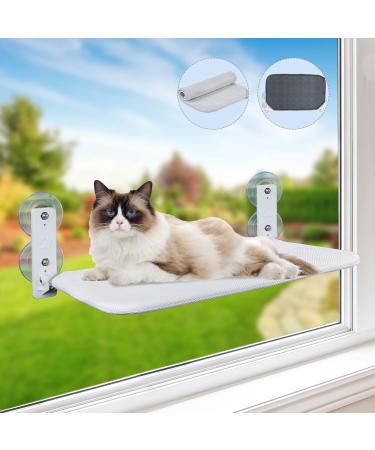 Cat Window Perch Cordless Foldable Cat Hammock Window Seat for Indoor Cats, Cat Window Bed with Metal Frame, Suction Cup Mount, 2 Replaceable Covers, Load Up to 35lb Medium-11.8x20.5in-For Window 23.8in