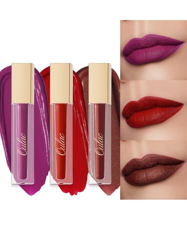 Oulac Matte Liquid Lipsticks - Lip stian Waterproof 24 Hours Long Lasting Lip Tint with Vitamin E & Rose Oil High Pigment Color Gluten Free & Vegan Free 3PCS (M01+M03+M15)