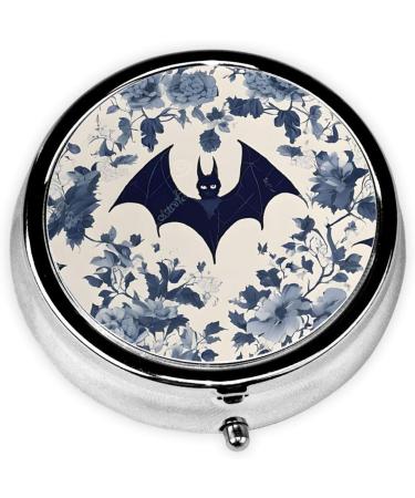 Bat Pattern Round Pill Box - 3 Compartment Mini Decorative Travel Organizer for Pills & Vitamins - Buy Online on GoSupps.com