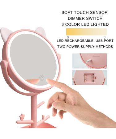 Touch-Screen Vanity Mirror with Lights & Desk Mirror Lights, Portable HD Cosmetic Lighted Mirror - Pink - Buy Online on GoSupps.com