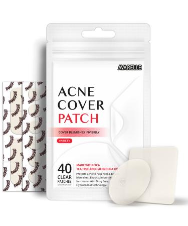 Avarelle Acne Pimple Patch (40 Count) Absorbing Hydrocolloid Spot Treatment with Tea Tree Oil, Calendula Oil and Cica, Certified Vegan, Cruelty Free (VARIETY / 40 COUNT)