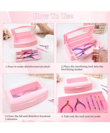 Nail Tool Sterilizer Box | Plastic Sterilizing Tray for Salon & Spa | Organize Nail Tweezers Eyelash Extensions - Pink - Buy Online on GoSupps.com