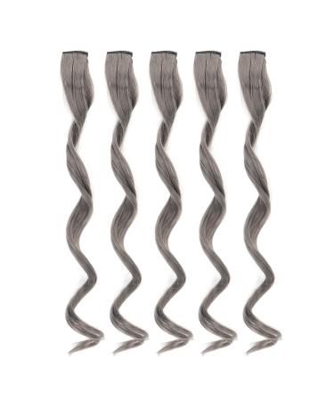 5 pieces long curly hair part with clip hair extension hair part High temperature-synthetic stylish stylish wig for women girls (gray)