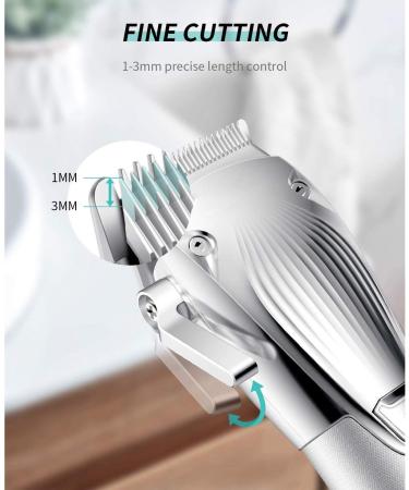 Greethga Hair Clipper Professional Hair Trimmer Rechargeable Men's Cordless Haircut Adjustable Ceramic Blade Clipper Silver - Buy Online on GoSupps.com