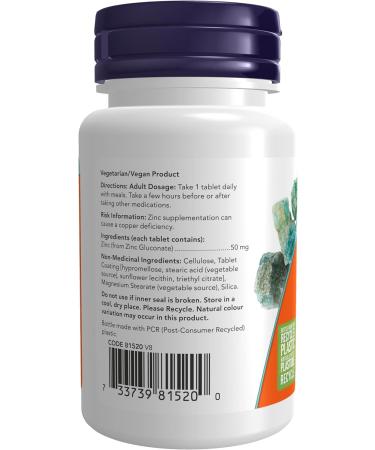 Now Foods Zinc Gluconate 50mg 100tab Unflavored 100 count (Pack of 1) - Buy Online on GoSupps.com