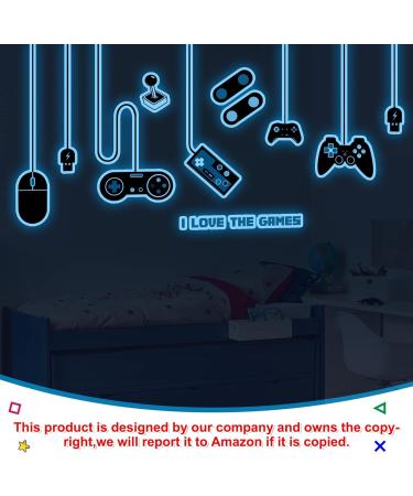 Gaming Wall Decals Glow in The Dark Wall Decals Video Game Zone Wall Stickers Removable Gaming Room Wall Decor Peel and Stick for Boys Kids Bedroom Playroom-Blue - Buy Online on GoSupps.com